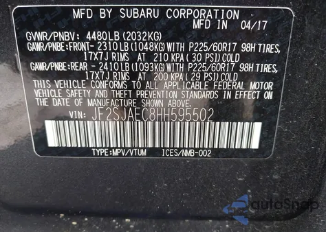 2017 Subaru Forester 2.5I Premium from USA, damaged, VIN JF2SJAEC8HH595502